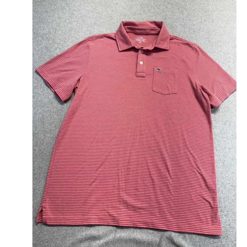 Vineyard Vines Mens XL Edgartown Polo Pink Navy Stripe Whale Pocket Shirt Preppy